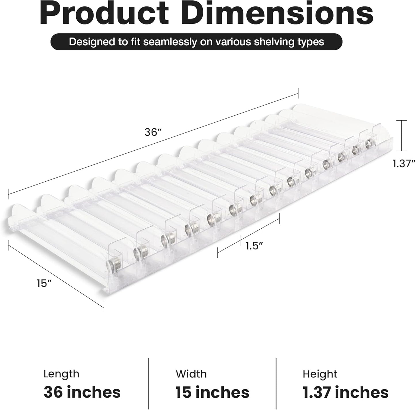 15 Pack Spring-Loaded shelf Pushers (3 FT) for 13-18 Oz-for Shelves 15"