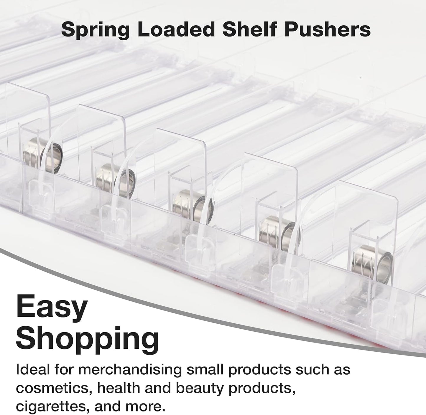 20-Pack Spring Loaded Gondola Shelf Pusher Kit | 4FT, 12in Long for 13-18 Oz Products | Acrylic Automatic Display Rack for Convenience Stores