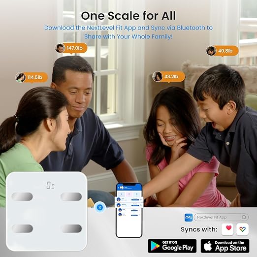 NextLevel Fit Black Smart Scale, Digital Weight Scale - Easy Syncs with Bluetooth with Free App