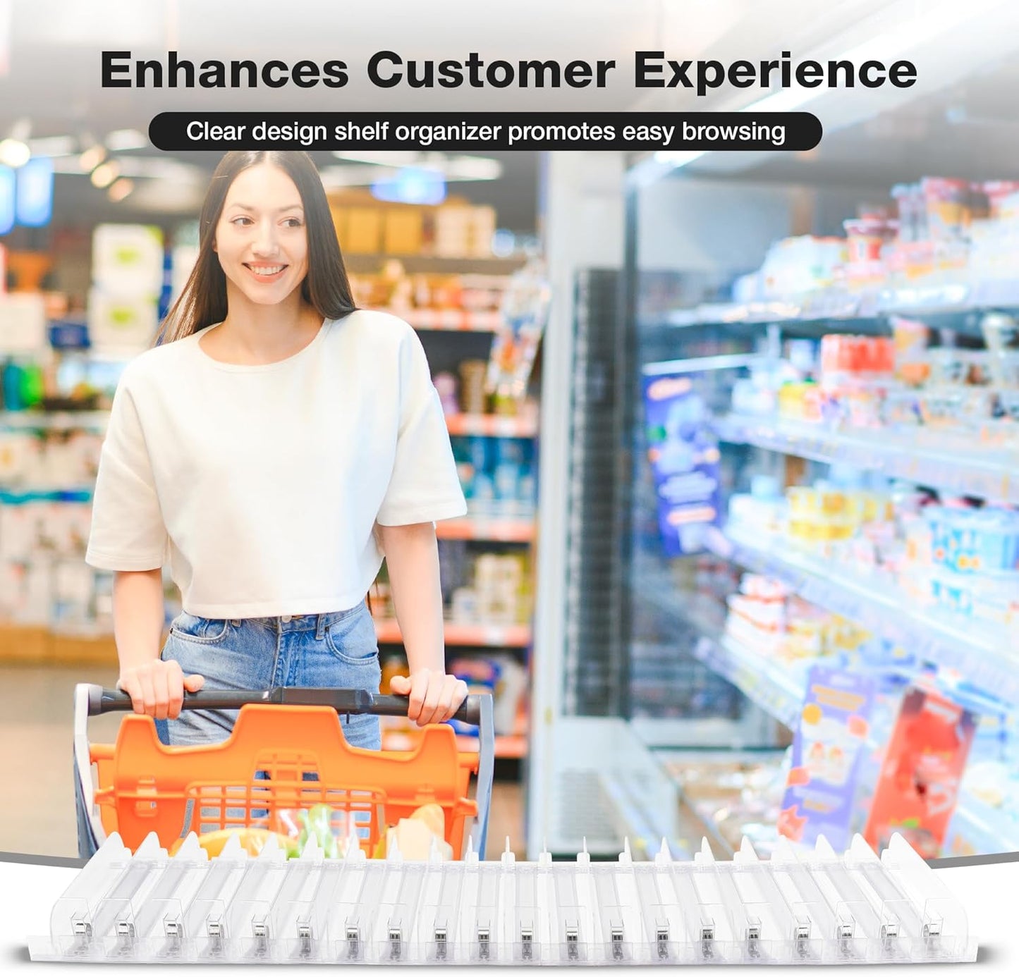 20-Pack Spring-Loaded Shelf Pushers Kit for Gondola Shelves | 4FT, 12in Long for 29-38 Oz Products | Ideal for Smoke Shops, Convenience Stores & Retail Displays