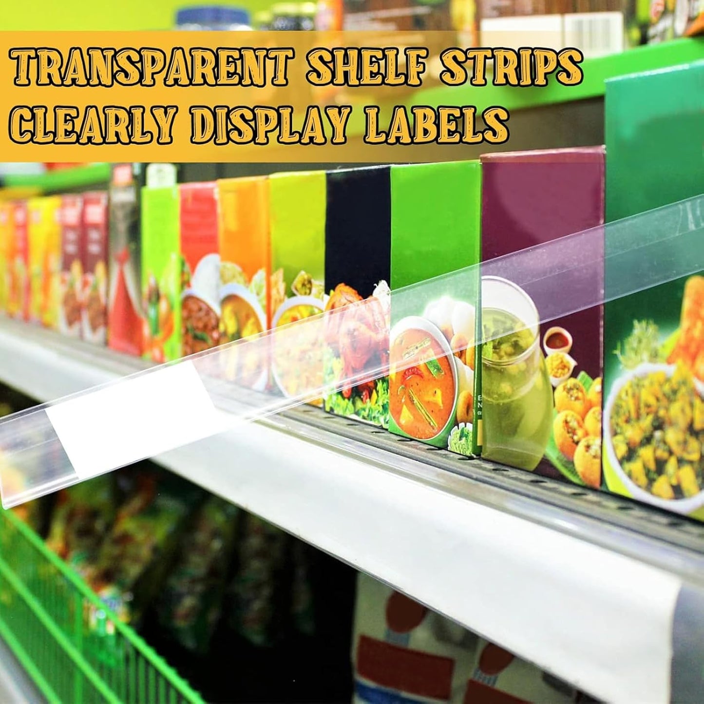 Transparent Shelf Label Price Tag Strips Non-Adhesive, Product Display Tray Clear Plastic PVC Front & Back Strip (50 pk)