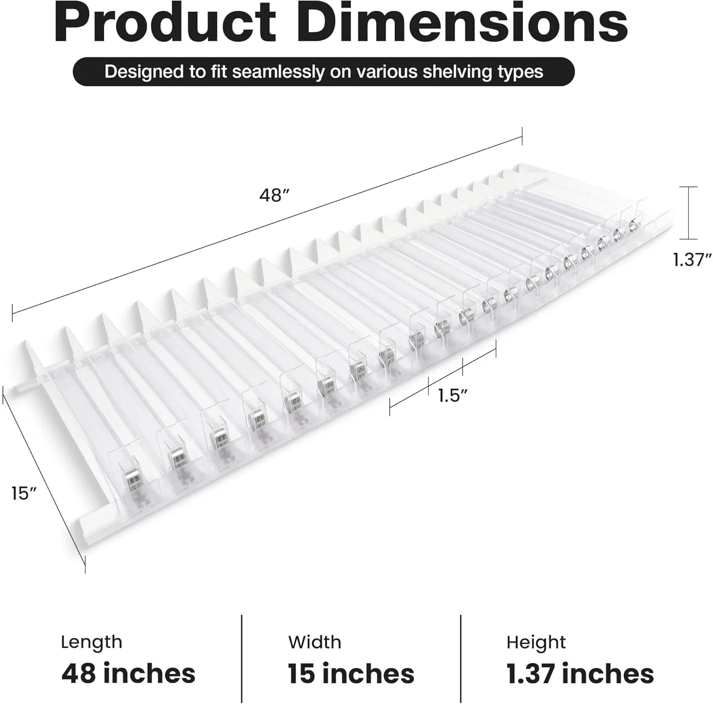 Shelf Pushers Set - Hardware Accessories for Smoke Shop, Convenience Store - Cigarette Display Dispenser Organizer -  for Shelves 15x48 & Above - 20-Pack Pushers for [1-6 oz] Products