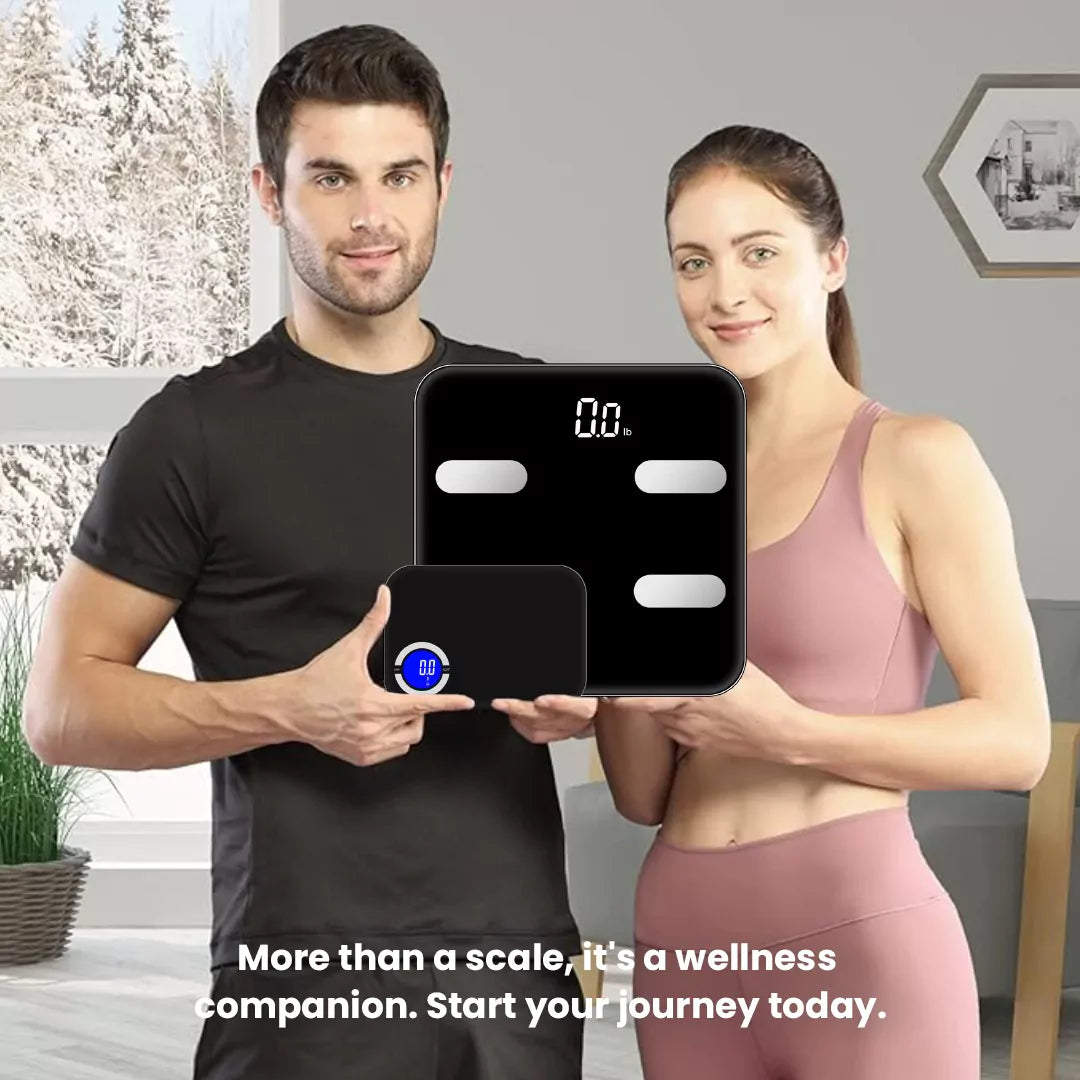 Fitness enthusiast with NextLevel Fit App's smart fitness scale combo. Best body weight scale and kitchen scale that work smartly with NextLevel Fit App application and track every data accurately!